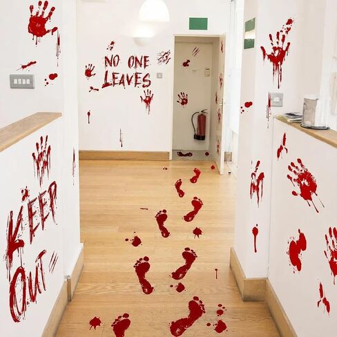 Halloween Bloody-Handprint-Footprints Floor Stickers, Scary Halloween Party Indoor/Outdoor Decoration, for Windows Clings, Car - 12 Sheets in Kuwait