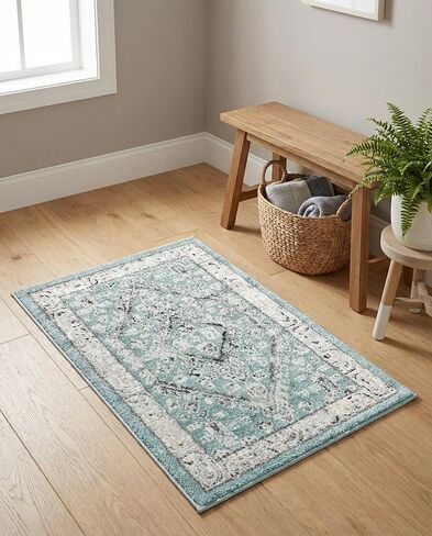 Rugs.com Aurelia Collection Rug – 2' x 3' Aqua Medium-Pile Rug Perfect for Living Rooms, Large Dining Rooms, Open Floorplans in Kuwait
