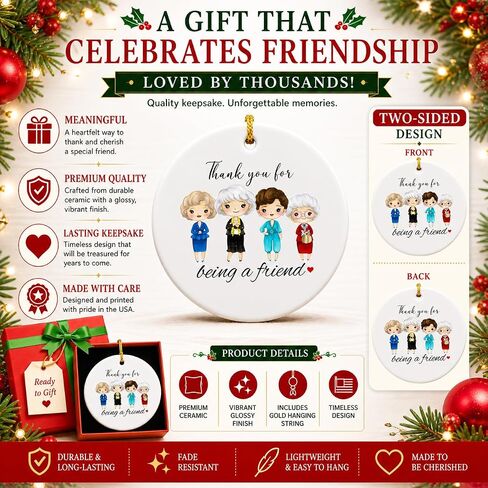 Beautiful Golden Friendship Inspired Christmas Ornament Keepsake. Thank You for Being A Friend Christmas Tree Decoration Ready for Giving. in Kuwait