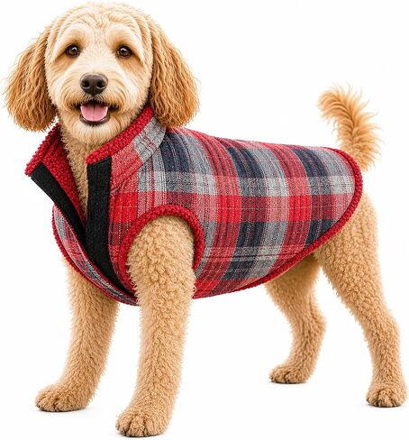 Pet Life ® 'Scotty' Tartan Classical Plaid Dog Coat - Insulated Plaid Dog Jacket with Reversible Sherpa Lining - Winter Dog Clothes for Small Medium Large Dogs in Kuwait