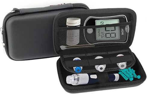 Hard Shell Diabetic Supplies Organizer Insulin Travel Carrying Case Bag for Lancets, Blood Sugar Test Strips, Lancing Device, Pen Needles, Glucose Meter, Medication, Pills, Alcohol Wipes Swabs (Black) in Kuwait