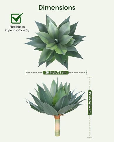 Velener Fake Agave Artificial Plant: Unpotted Fake Agave Plant for Room Decor, UV Resistant Faux Agave Plant for Outdoor/Indoor Decor, 22 inches, Set of 1 in Kuwait
