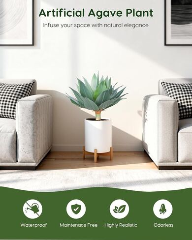 Velener Fake Agave Artificial Plant: Unpotted Fake Agave Plant for Room Decor, UV Resistant Faux Agave Plant for Outdoor/Indoor Decor, 22 inches, Set of 1 in Kuwait
