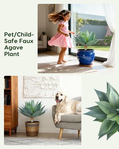 Velener Fake Agave Artificial Plant: Unpotted Fake Agave Plant for Room Decor, UV Resistant Faux Agave Plant for Outdoor/Indoor Decor, 22 inches, Set of 1 in Kuwait
