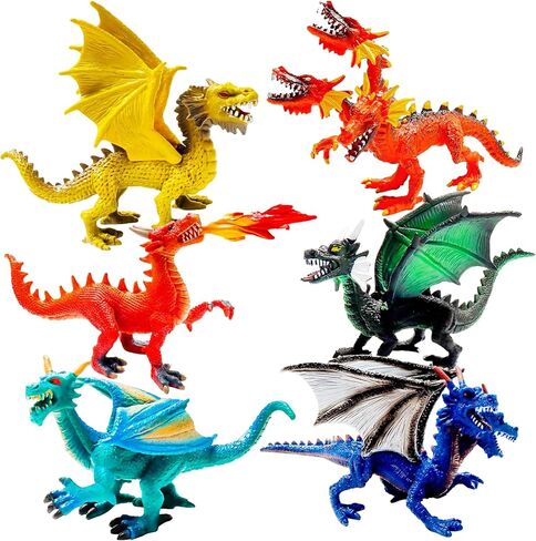 Hiawbon 6 Pcs Ancient Realistic Dragon Figurines Plastic Flying Dragon Figurines Hand Painted Dragon Cake Decorations in Kuwait
