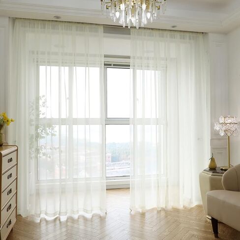 PHILEASY Window White Sheer Curtains 72 Inches Long 2 Panels Sheer Curtain Basic Rod Pocket for Bedroom Children Living Room (52" W x 72" L | 2 pcs, White) in Kuwait