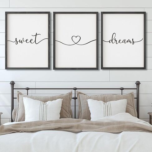 Set of 3 Framed Farmhouse Sweet Dreams Sign 11x14" Above Bed Wall Decor for Bedroom Decor Wall Art Wood Signs (11"x14", Gray) in Kuwait