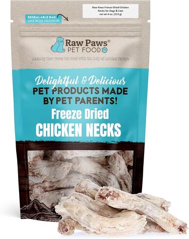 Raw Paws Freeze-Dried Chicken Necks for Dogs & Cats, 4-oz - Made in USA, Human Grade - Raw Freeze Dried Dog Treats - Raw Chicken Necks for Cats - Antibiotic-Free Real Chicken Cat Treat in Kuwait