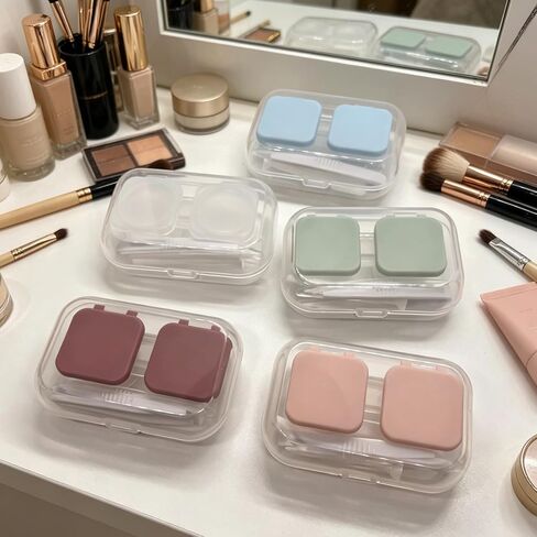 Howinn Flip Top Contact Lens Case Colorful Contact Lens Container Holder, Clear Contact Case Outdoor Portable Mini Contact Lens Soak Storage Kit for Travel & Home in Kuwait