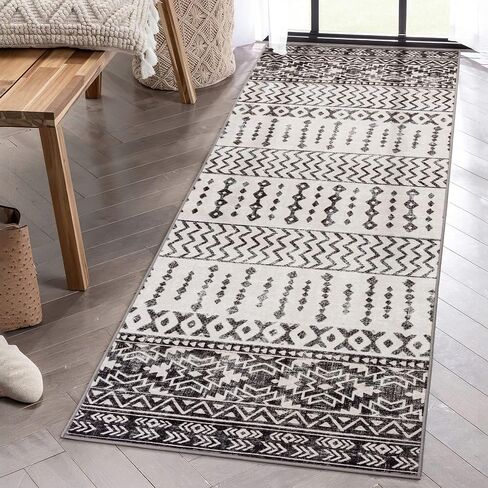 Art&Tuft Runner Rug 2'6x8', Super Soft Ultra-Thin Moroccan Washable Rugs for Hallway, Anti-Slip Backing Kitchen Rugs, Foldable Geometric Machine Washable Entryway Rug(2'6"x8', Brown) in Kuwait