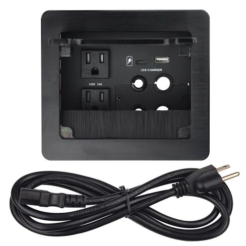 Tabletop Brush Cable Cubby Connectivity Box with 2 AC Power + 1 USB-A Charger + 1 USB-C Charger + 4 Cable Holes with 5.58ft Power Cord for Conference Office(Black) in Kuwait