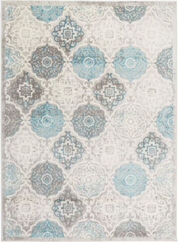 Home Dynamix Boho Andorra Transitional Damask Area Rug, Grey/Blue, 3'3"x5'2" in Kuwait