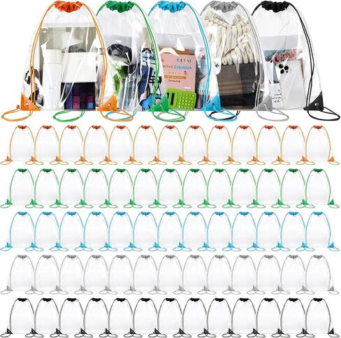 Huhumy 100 Pcs Clear Drawstring Bags Bulk PVC Waterproof Clear Drawstring Backpack for Concert College Travel Beach Gym Swimming Sport Workout Stadium Security Approved in Kuwait
