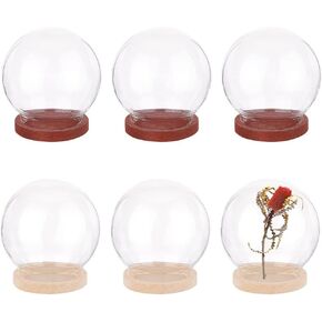 NBEADS 6 Pcs Mini Glass Dome, 1.57" in Diameter Round Glass Display Dome Glass Cloche Dome Clear Glass Display Dome Cover with Wood Base for Centerpieces Plants Rocks Specimens Decorations Crafts in Kuwait