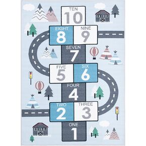 SAFAVIEH Kids Playhouse Collection Accent Rug - 4'4" x 6', Grey & Pink, Hopscotch, Non-Shedding & Easy Care, Machine Washable Ideal for High Traffic Areas in Playroom, Nursery, Bedroom (KPH226A) in Kuwait
