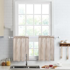 July Joy Cotton Tier Curtains 36 Inches Long Country Kitchen Curtains Tab Top for Small Window Bathroom Farmhouse 27" x 36" x 2, Black in Kuwait