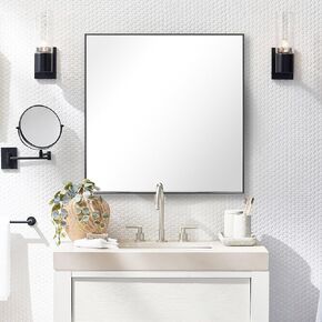 مرآة حمام سوداء مقاس 24 × 30 بوصة للجدار، مرآة زينة مستطيلة بإطار من الألومنيوم، حديثة كبيرة لغرفة النوم، وغرفة المعيشة، أفقية أو رأسية in Kuwait