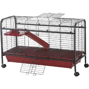 PawHut 41" L Small Animal Cage Rabbit Hutch Ferret Pet Play House with Feeder, Rolling Wheels, Platform, Ramp in Kuwait