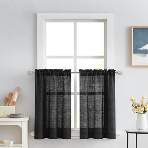 Melodieux White Semi Sheer Tier Curtains 36 Inch Length for Kitchen Cafe Bedroom Small Windows, Rod Pocket Linen Look Short Kitchen Curtain Tiers, 2 Panels in Kuwait