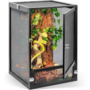 33 Gallon 360° Panoramic Foldable Reptile Terrarium Kit: Crested Gecko Tank and Reptile Cage for Superior Ventilation, Easy Feeding, Sturdiness, and Simple Assembly (Black, 26"x17"x17") in Kuwait