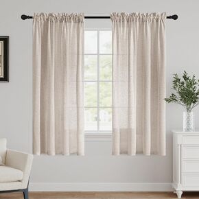 FantasDecor Ivory White Linen Sheer Curtains 96 inch Long for Bedroom Living Room Light Filtering Soft Thick Linen Textured Window Drapes Rod Pocket Burlap Look Farmhouse Decor, W52 x L96, Ivory in Kuwait