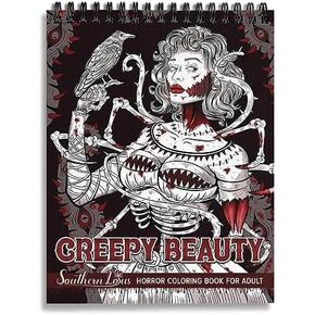 Creepy Beauty Coloring Book Wirebound for Adults Women Girls Seniors Family with Horror Illustrations Holiday Birthday Art Lover Gifts Relieve Stress Relaxation Mindfulness in Kuwait