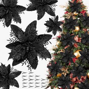 16 PCS Poinsettia Flower Artificial Poinsettia Christmas Decorations Glitter Poinsettias Christmas Ornaments Christmas Tree Flower Decorations with Clips DIY Xmas Wreath Holiday Weed Home Party Decor in Kuwait