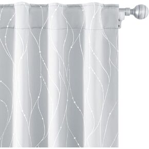 HOMEIDEAS Greyish White Blackout Curtains 52 X 63 Inch Length 2 Panels Silver Wave Line with Dots Printed Back Tab Room Darkening Curtains, Pocket Thermal Light Blocking Window Curtains for Bedroom in Kuwait