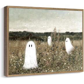 Pinetree Art Framed Canvas Wall Art for Living Room Easter Gifts - Retro Ghosts at Wildflower Meadow Painting Prints- Spooky Wall Art for Bedroom Home Decor (8" x 10", K) in Kuwait
