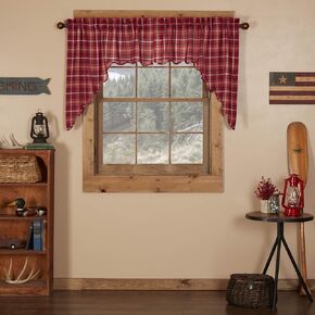 VHC Brands Rustic Red Plaid Swag Curtains – Braxton Scalloped Swags for Living Room & Bedroom in Kuwait