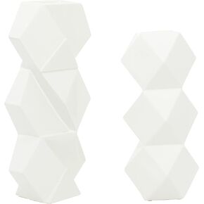 CosmoLiving by Cosmopolitan Ceramic Faceted Vase with Diamond Shapes, Set of 2 16", 13"H, White in Kuwait
