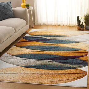 SAFAVIEH Hollywood Collection Area Rug - 8' x 10', Ivory & Blue, Mid-Century Modern Design, Non-Shedding & Easy Care, Ideal for High Traffic Areas in Living Room, Bedroom (HLW703A) in Kuwait