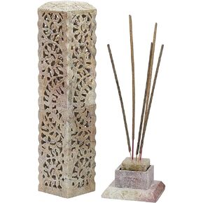 Carry Me Handmade Marble Soapstone Incense Stick Burner | Candle Stick Holder | Tea Light Burner - Perfect Floral Carving for Gifting. Decorative Home and Kitchen Decor (3 x 3 x 11 Inches) in Kuwait