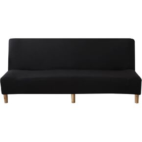 WOMACO Futon Cover Stretch Sofa Bed Slipcovers Full Twin Queen Size Black Armless Couch Loveseat Protector Covers with Elastic Bottom for Living Room Bedroom Furniture (Black, 63"-75") in Kuwait