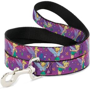 Buckle-Down Pet Leash - Tinker Bell Poses/Flowers/Stars/Skull Purple - 6 Feet Long - 1" Wide in Kuwait