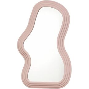 Asymmetrical Wall-Mounted Mirror, Creative Unique Decorative Mirrors, Funky Wavy Mirror 16.14"x9.84" Irregular Border Pink Mirror for Bathroom Living Room Decoration in Kuwait