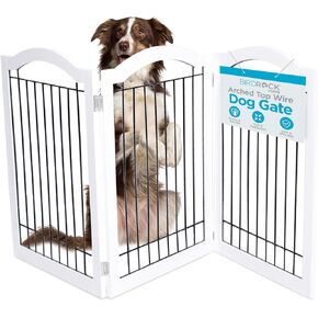 INTERNET'S BEST Arched Top Wire Dog Gate - 4-Panel Free Standing Indoor Folding Pet Barrier, Ideal for Medium, Large Dogs, Puppies, & Cats, for Home, Doorway, Stairs - 30in x 80in, Espresso in Kuwait