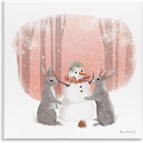 Stupell Industries Winter Rabbits Building Snowman Snowy Forest Scene, Design by Diane Neukirch, Wall Plaque, 12 x 12 in Kuwait