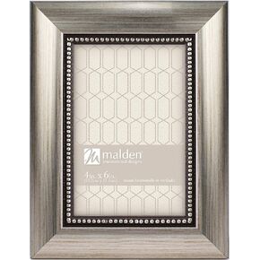 Malden International Designs Classic Mouldings Champagne Beaded Picture Frame, 4" x 6", Silver in Kuwait