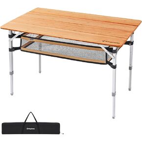 KingCamp Bamboo Folding Table Camping Table with Large Storage Bag Adjustable Height Aluminum Legs Heavy Duty 176 lbs 4-Fold Portable Camp Tables for Travel, Picnic, RV, 4-5 People in Kuwait