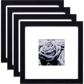 Yaetm 12x12 Picture Frames Black Set of 4, Square Frame Displays 8x8 with Mat or 12 x 12 without Mat, Gallery Wall Frames 12x12 for Wall Mounted (4 Pack, Black) in Kuwait
