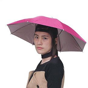 Inoutdoorkit Umbrella Hat, Folding Headwear Hands Free Sunshade Double Layer Protection Anti-UV Parasol for Golf, Traveling, Fishing, Gardening, Beach, Camping, Party (Rose) in Kuwait