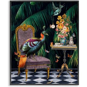 Stupell Industries Regal Peacock On Chair Falling Palm Fronds Black Framed Wall Art, 24 x 30, Green in Kuwait