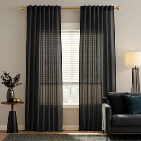 Black Sheer Linen Curtains 96 Inches Long, Light Filtering Moody Farmhouse Curtains for Bedroom Living Room, 2 Panel Set in Kuwait