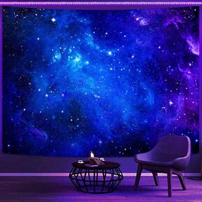 Faxdong Blacklight Galaxy Universe Space Tapestry، الأشعة فوق البنفسجية رد الفعل المرصعة بالنجوم ليلة السماء الغامضة نجوم السديم المفروشات السقف لغرفة النوم خلفية جدار ديكور 36 × 48 بوصة in Kuwait
