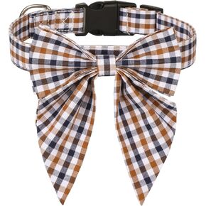 ADOGGYGO Christmas Dog Collar with Bow, Adjustable Cotton Red Plaid Bowtie Dog Christmas Collars for Large Dogs Pets (Large, Red & Black) in Kuwait