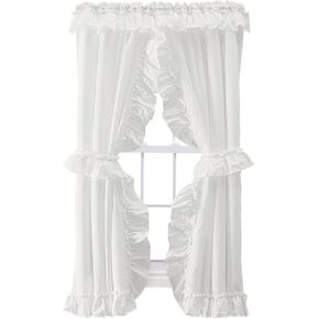 Ellis Curtain Stacey Sheer 56-by-24 Inch Tailored Tier Pair Curtains, White, 56x24 in Kuwait