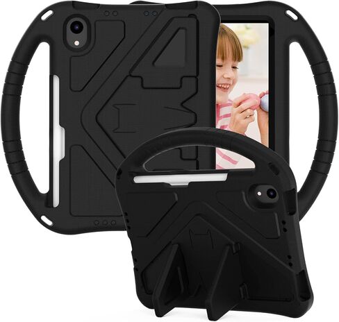 Kids Case for iPad Pro 13" 2024 & iPad Air 13" 2024, iPad Pro 12.9 2022/2021/2020 Case with Pencil Holder, Techcircle Lightweight Shockproof EVA Foam Handle Stand Anti-Slip Grip Rugged Case, Black in Kuwait