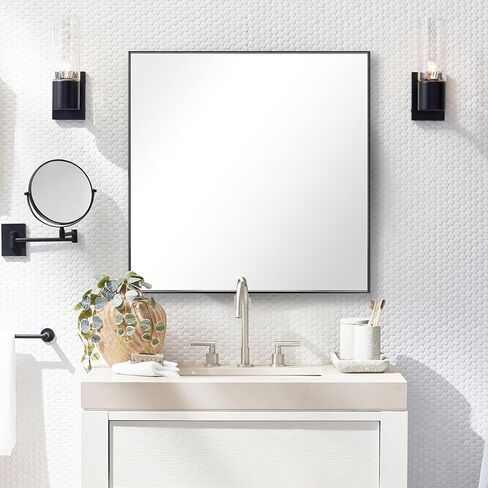 مرآة حمام سوداء مقاس 24 × 30 بوصة للجدار، مرآة زينة مستطيلة بإطار من الألومنيوم، حديثة كبيرة لغرفة النوم، وغرفة المعيشة، أفقية أو رأسية in Kuwait