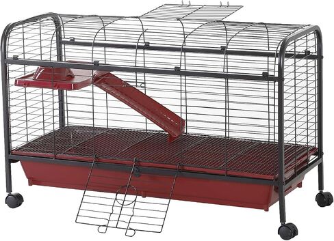 PawHut 41" L Small Animal Cage Rabbit Hutch Ferret Pet Play House with Feeder, Rolling Wheels, Platform, Ramp in Kuwait